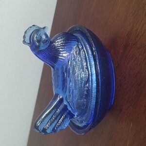 Hen On Nest Chicken Basket Tiara International Indian Glass Cobalt Blue Mini